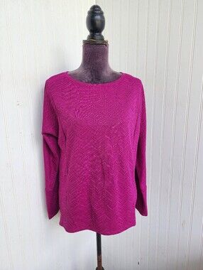 Dana Buchman Women's Magenta Purple Hi Low Long Sleeve Top Textured Chevron   M